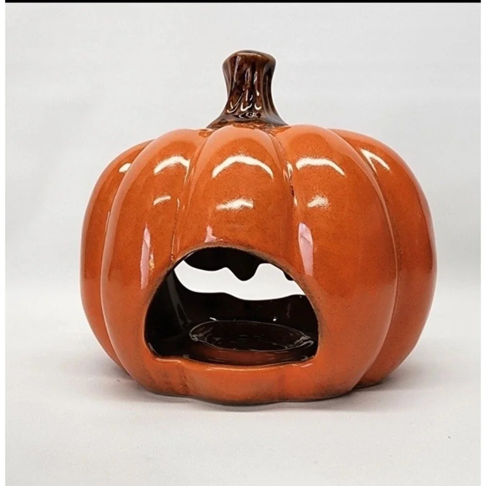 Ceramic Halloween Pumpkin Jack O Lantern Tealight Votive Candleholder